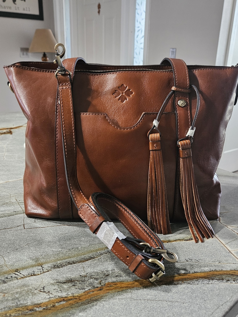 Patricia Nash Brown Leather Tote Shoulder Crossbody Bag NWT Double Tassels